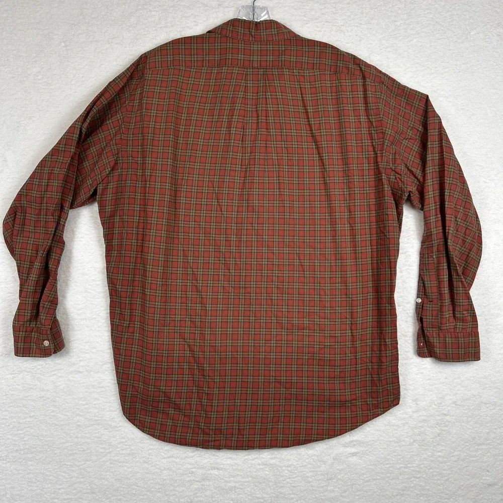 Ralph Lauren Shirt Mens L Orange Green Plaid Check Cotton Oxford OCBD‎ Button Up